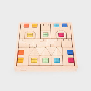 Wooden building blocks with colored cubes, 40 pieces