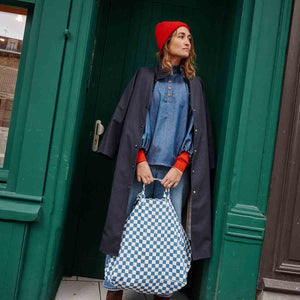 Grosse Tasche Checkerboard Ecru / Blue Navy