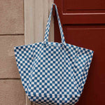 Grosse Tasche Checkerboard Ecru / Blue Navy