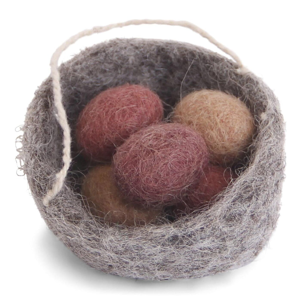 Bird's nest with 5 felt eggs in 2 designs