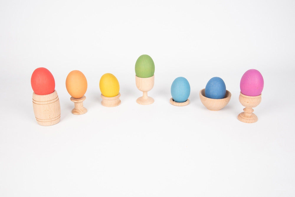 Regenbogen-Eier aus Holz (7 Stück)
