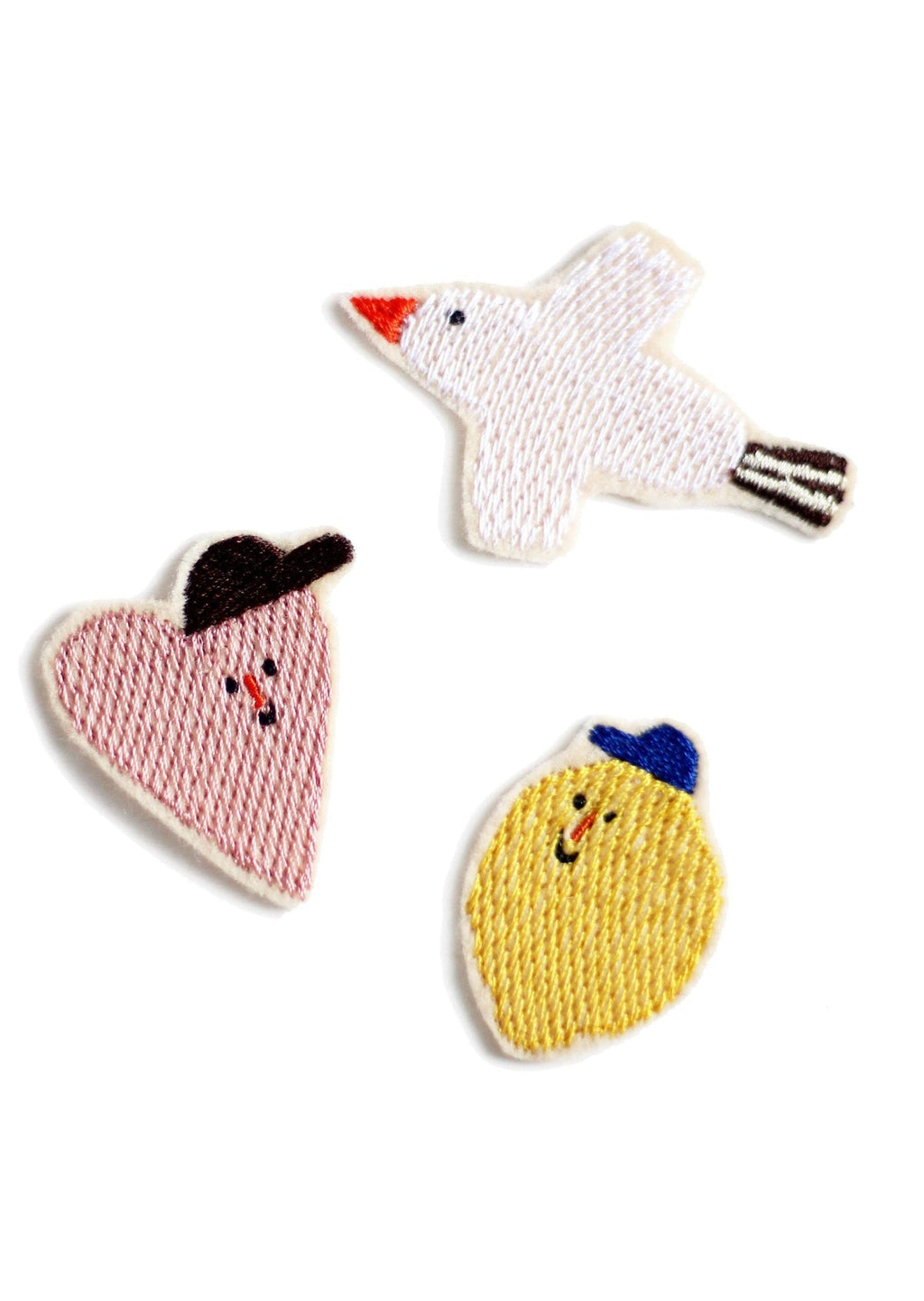 Iron-on patches, set of 3 "lemon, heart, bird"